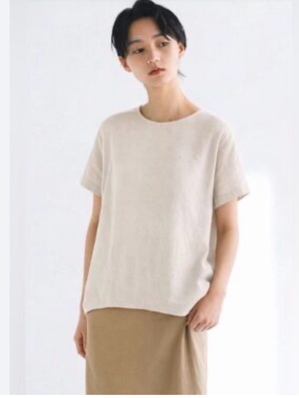 Muji linen Short Sleeve 100% linen Top in Cream size xs/s